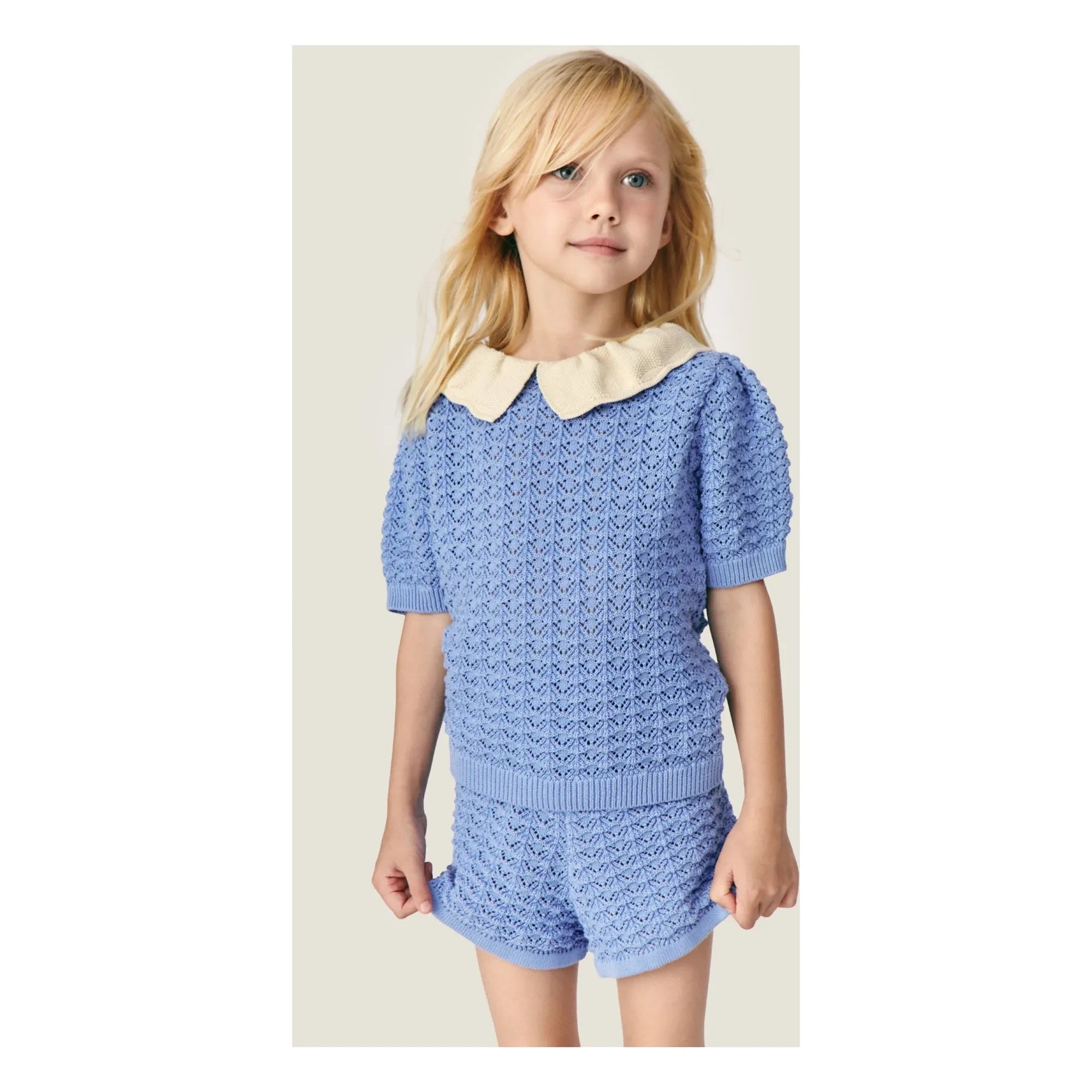 Mipounet - Shorts cortos de ganchillo de cereza azul | Azul