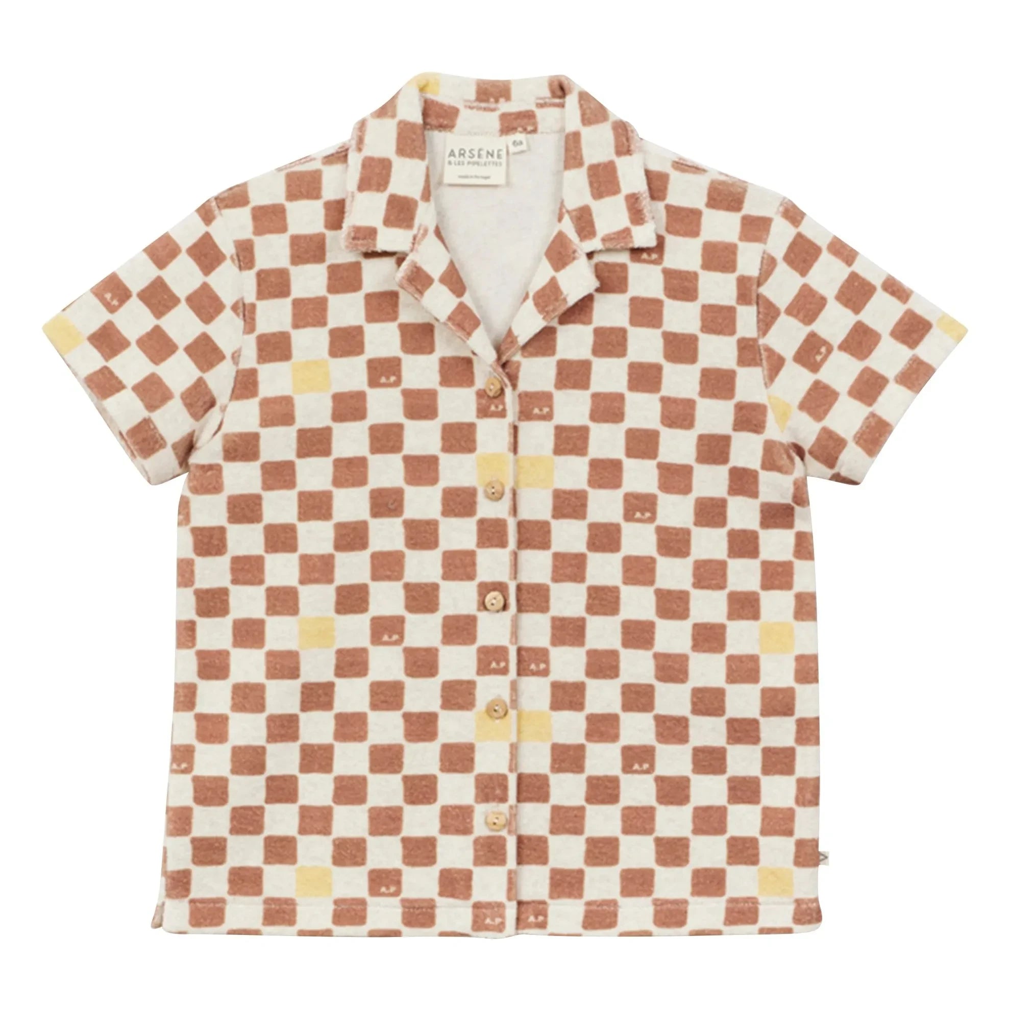 Arsène et Les Pipelettes - Camisa de toalla de algodón orgánico Damier | Marrón