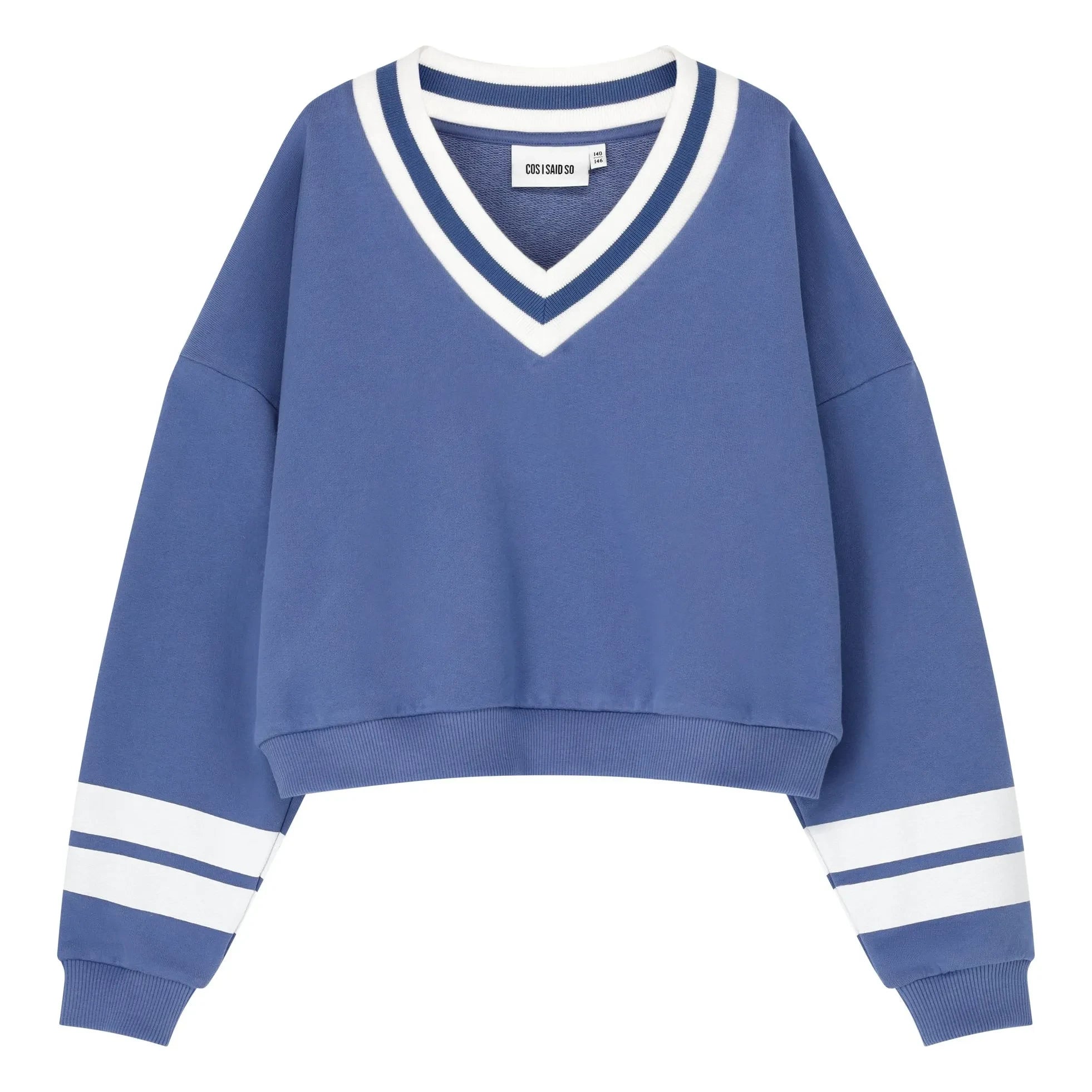 Cos I Said So - Sudadera con rayas de algodón orgánico y cuello en V | Azul