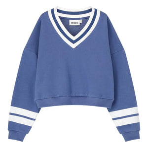 Cos I Said So - Sudadera con rayas de algodón orgánico y cuello en V | Azul