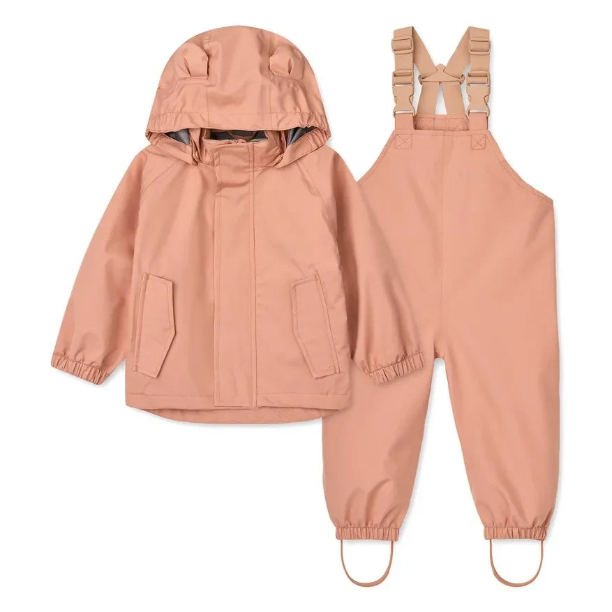 Liewood - Conjunto impermeable Manu de bloques de color hecho con fibras recicladas | Rosa