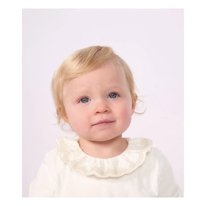 Petit Bateau - Organik pamuklu fırfırlı yakalı T-shirt | Beyaz