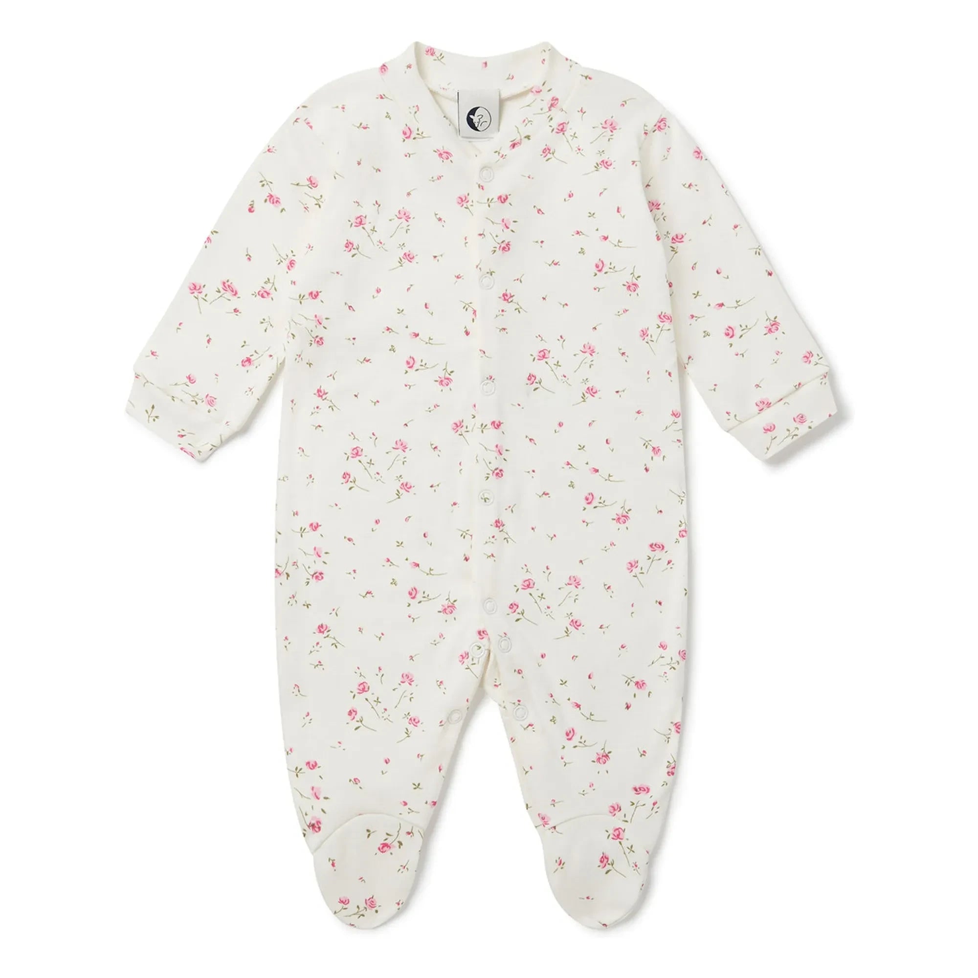 Sleepy Doe - Pijama de algodón orgánico con pies, estampado floral | Blanco