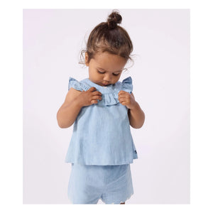 Petit Bateau - Chambray con cuello de mezclilla azul claro
