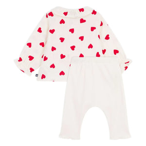Petit Bateau - Conjunto de blusa y leggings de algodón orgánico Gasa con Corazones | Crudo