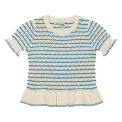 FUB - Camiseta punto fino algodón orgánico calado | Azul celeste