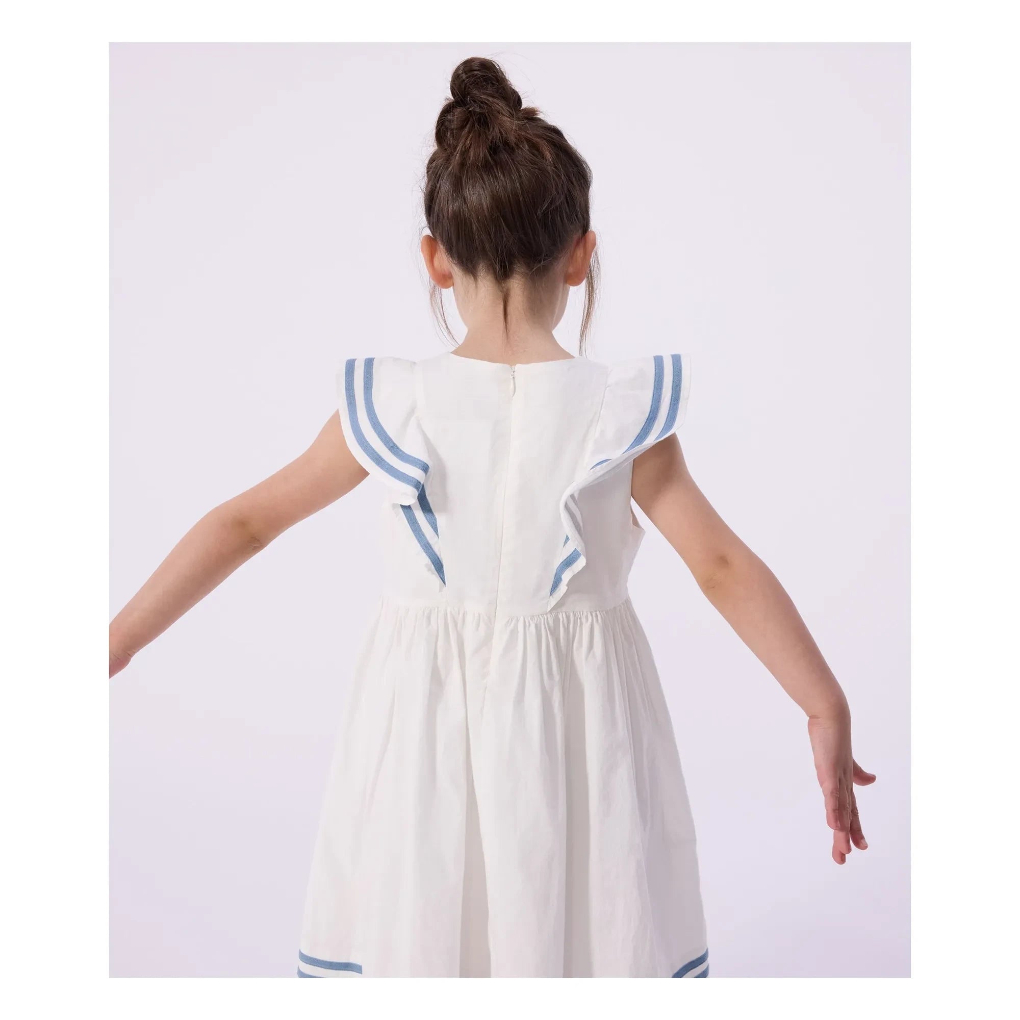 Petit Bateau - Vestido con volantes de popelina de algodón orgánico | Blanco