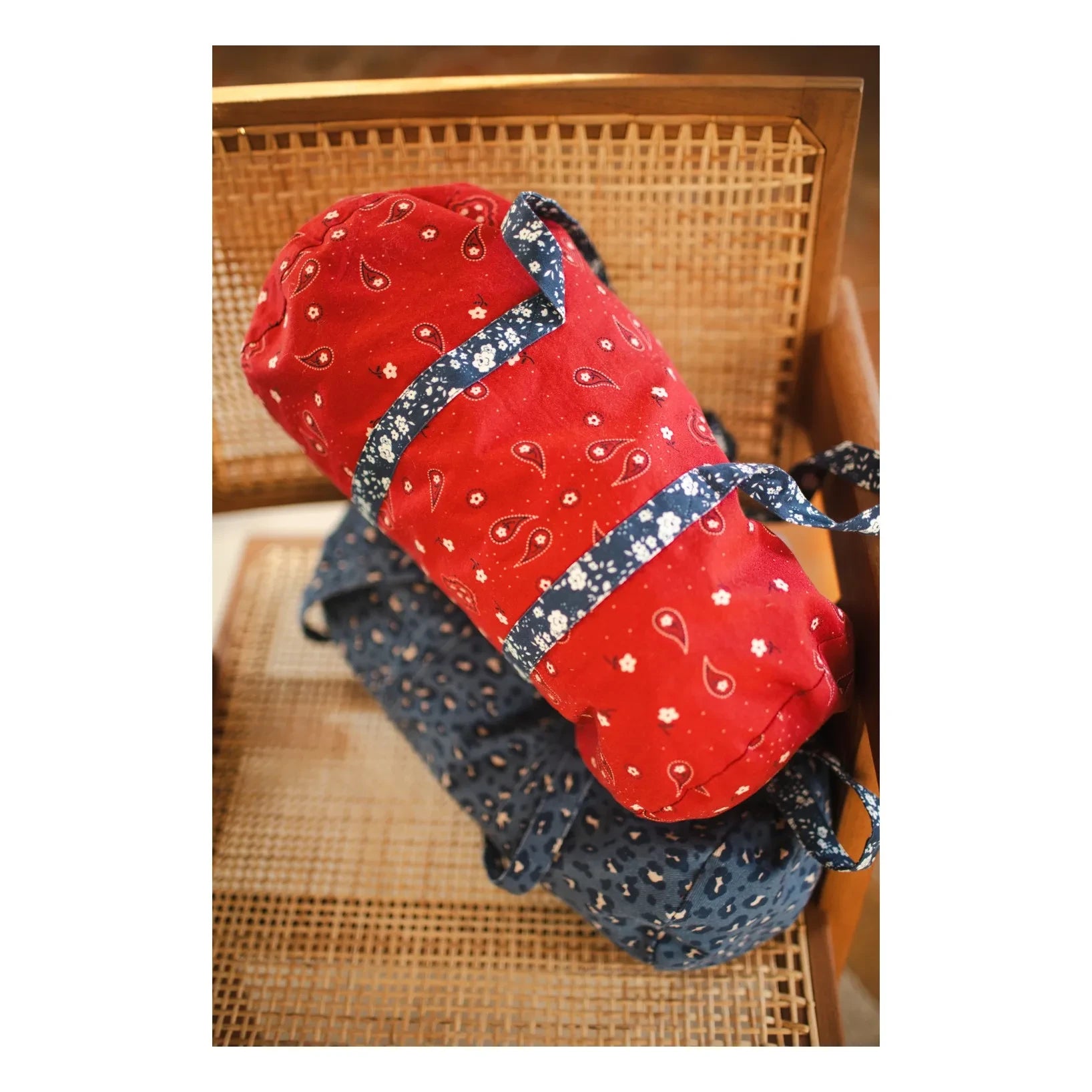 Louis Louise - Leopar Desenli Denim Ponponlu Çanta | Açık Mavi