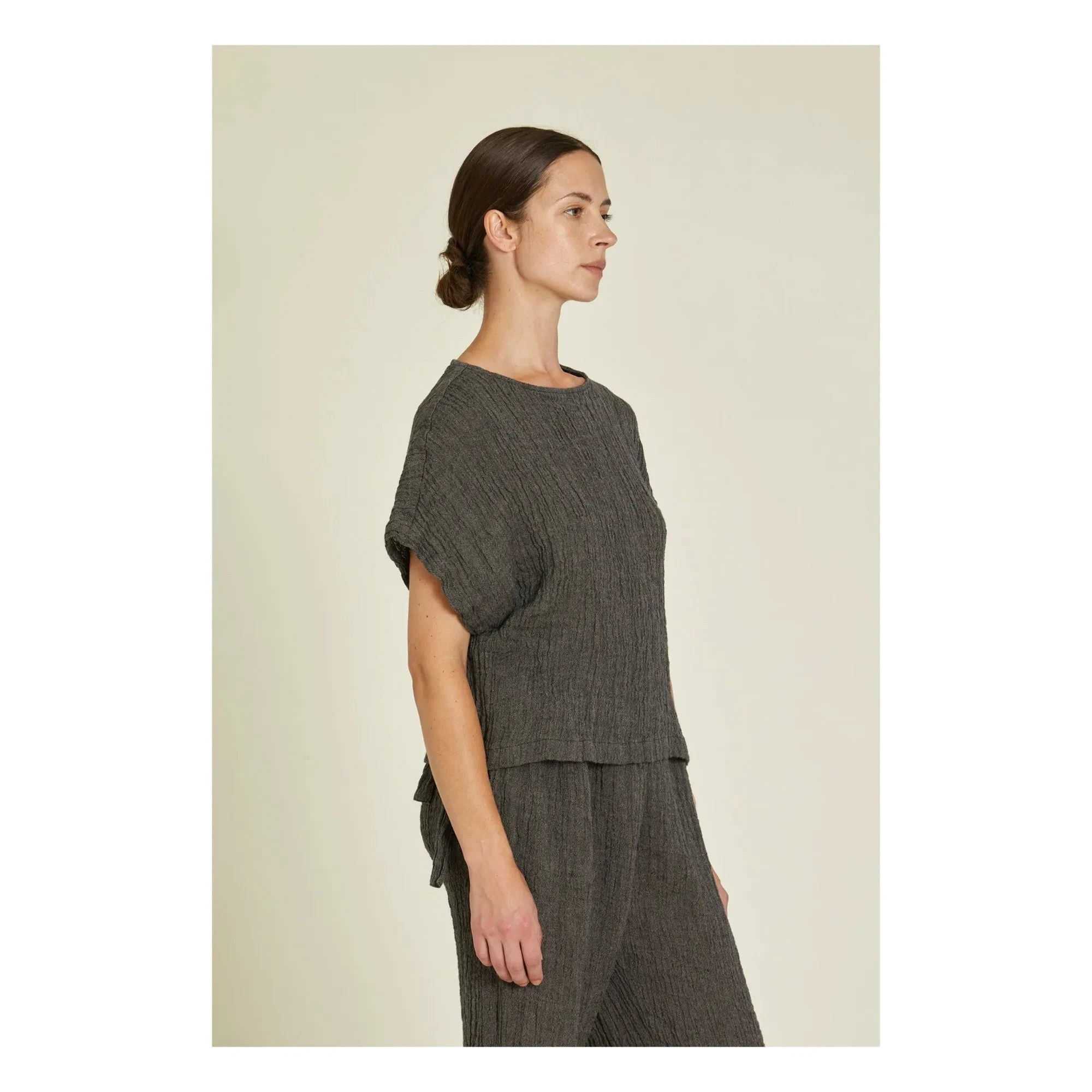 Black Crane - Top de lino básico | Gris pizarra oscuro