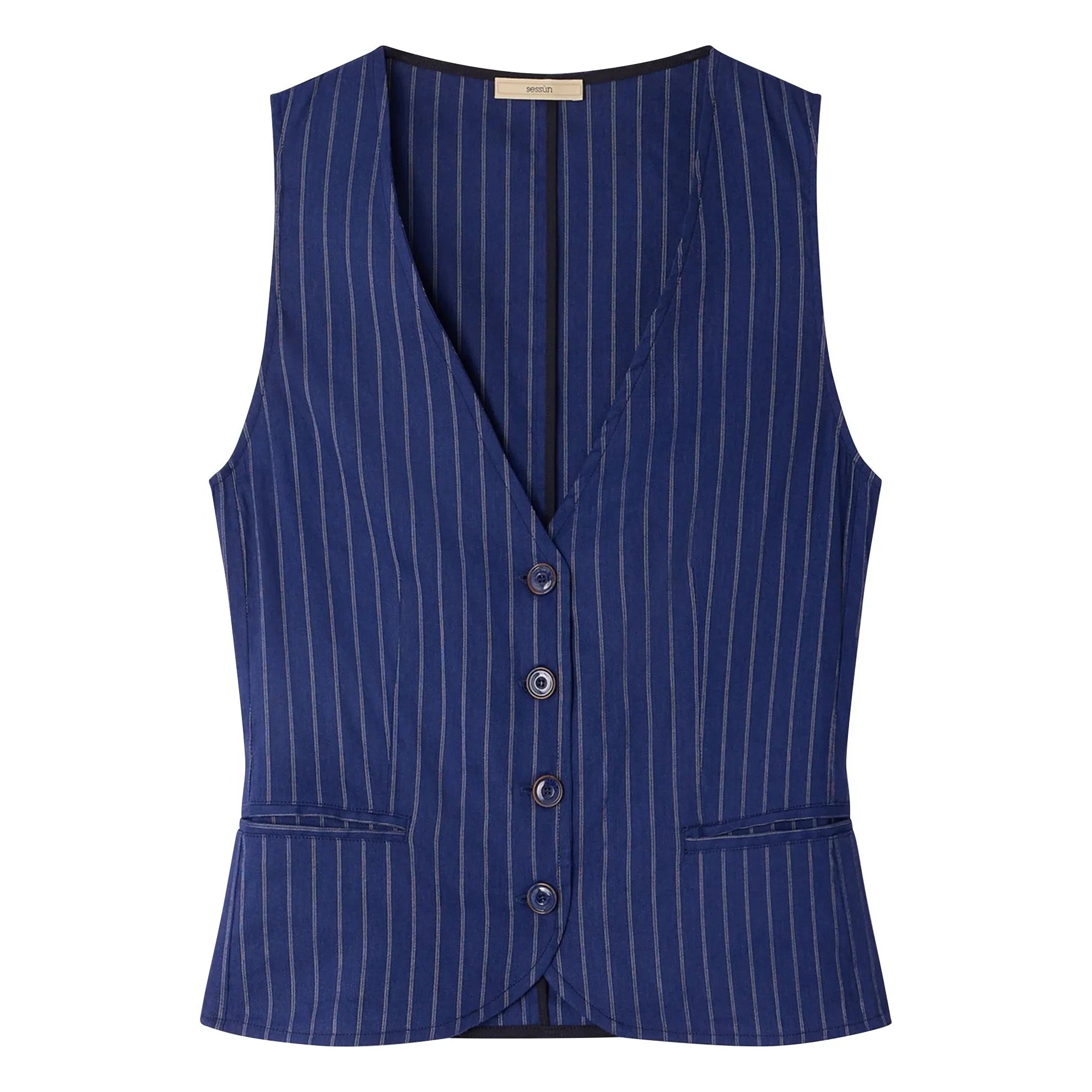 Sessùn - Blusa sin mangas de lino a rayas Fernando | Azul marino