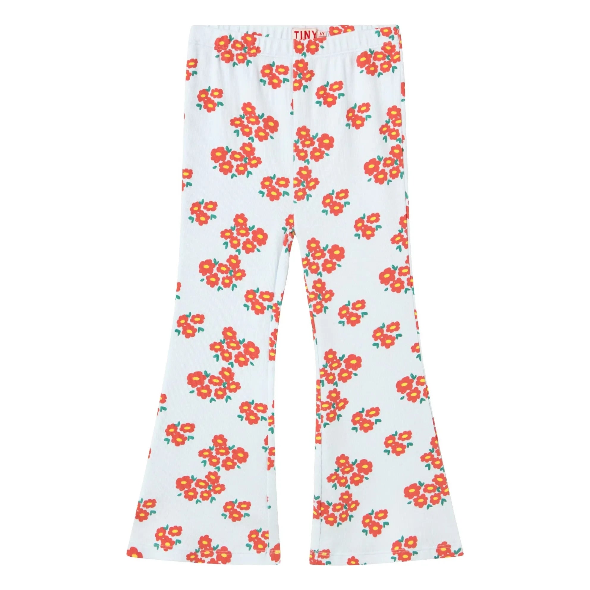 Tinycottons - Pantalones acampanados de algodón orgánico acanalado con estampado floral | Azul claro