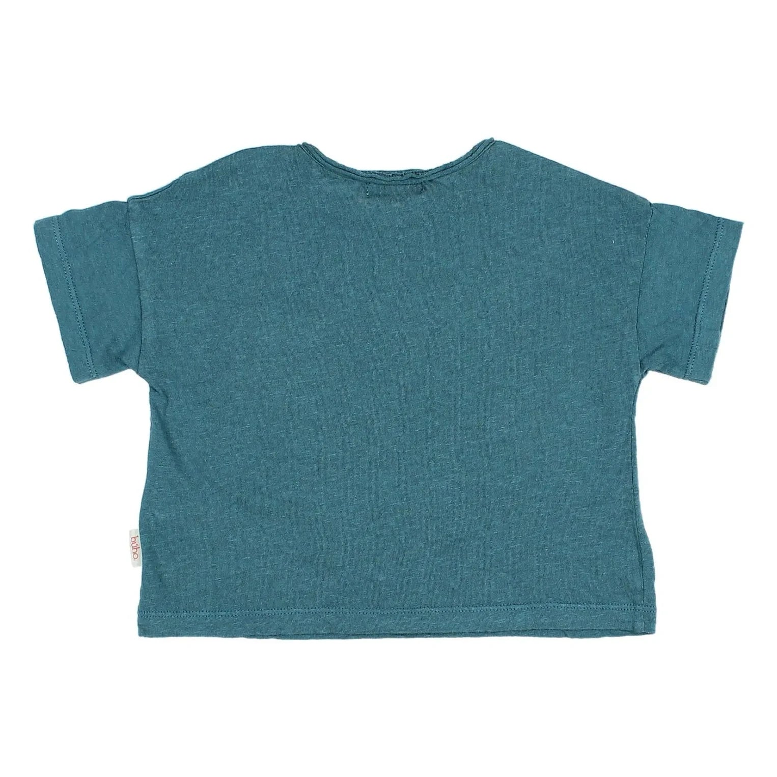 Búho - Camiseta de lino con bolsillo | Azul pavo real