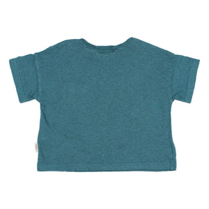 Búho - Camiseta de lino con bolsillo | Azul pavo real