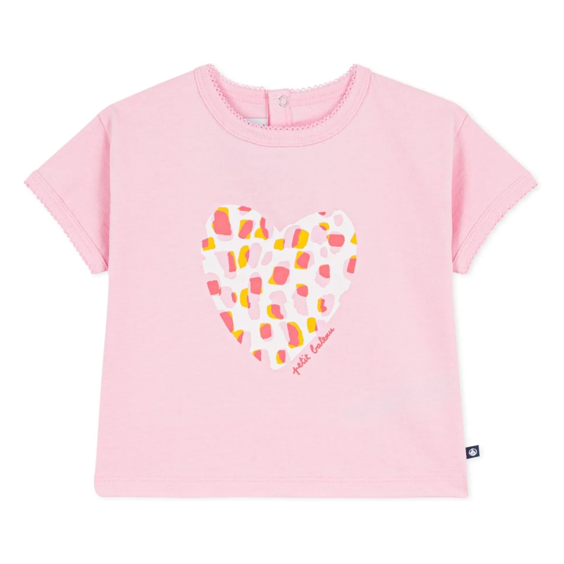 Petit Bateau - Camiseta de Corazones de Algodón Orgánico para Bebé | Rosa