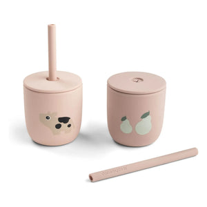 Done by deer - Vasos con pajita Tiny Farm - Set de 2 | Rosa