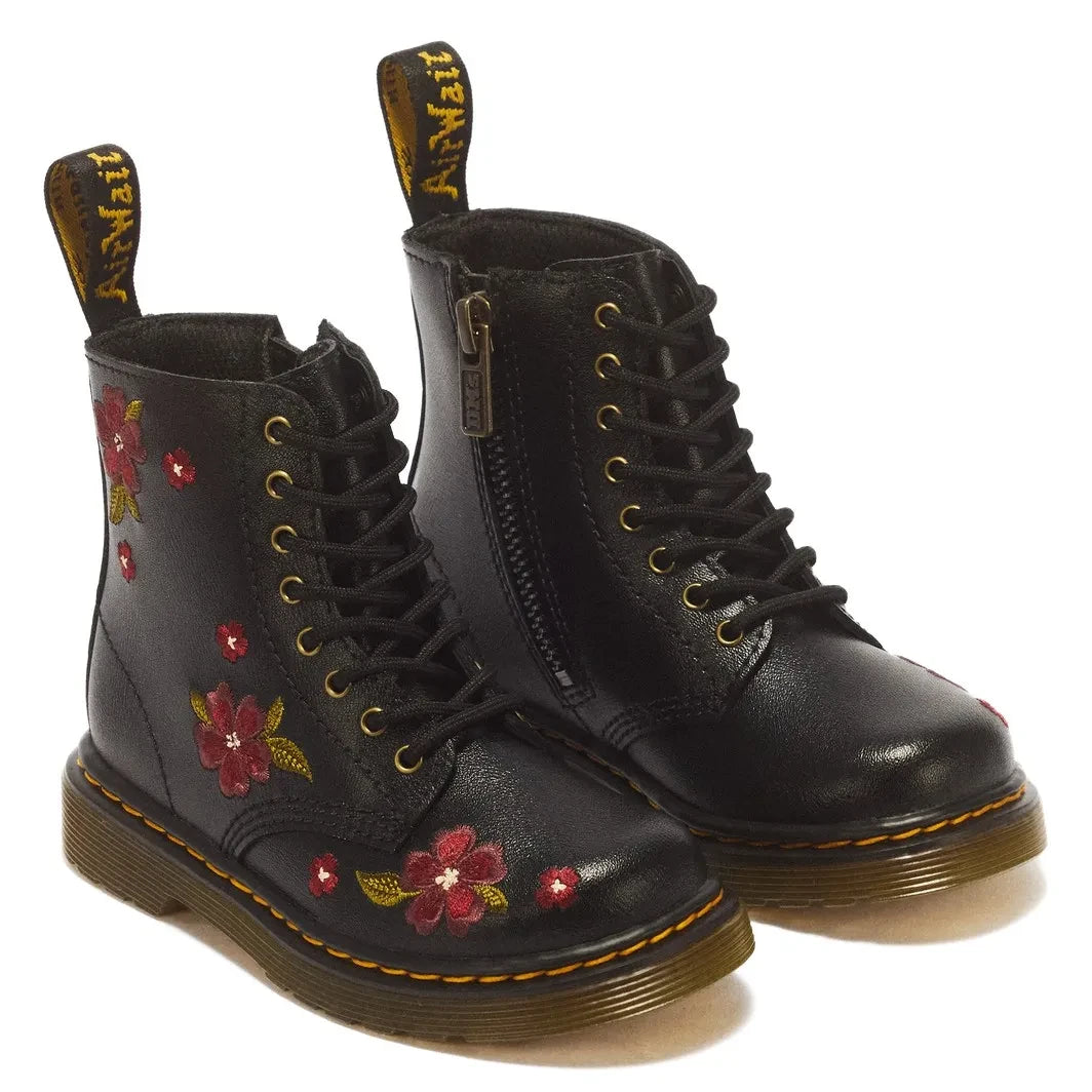 Dr Martens - Çiçekli 1460 T Bağcıklı Botlar | Siyah