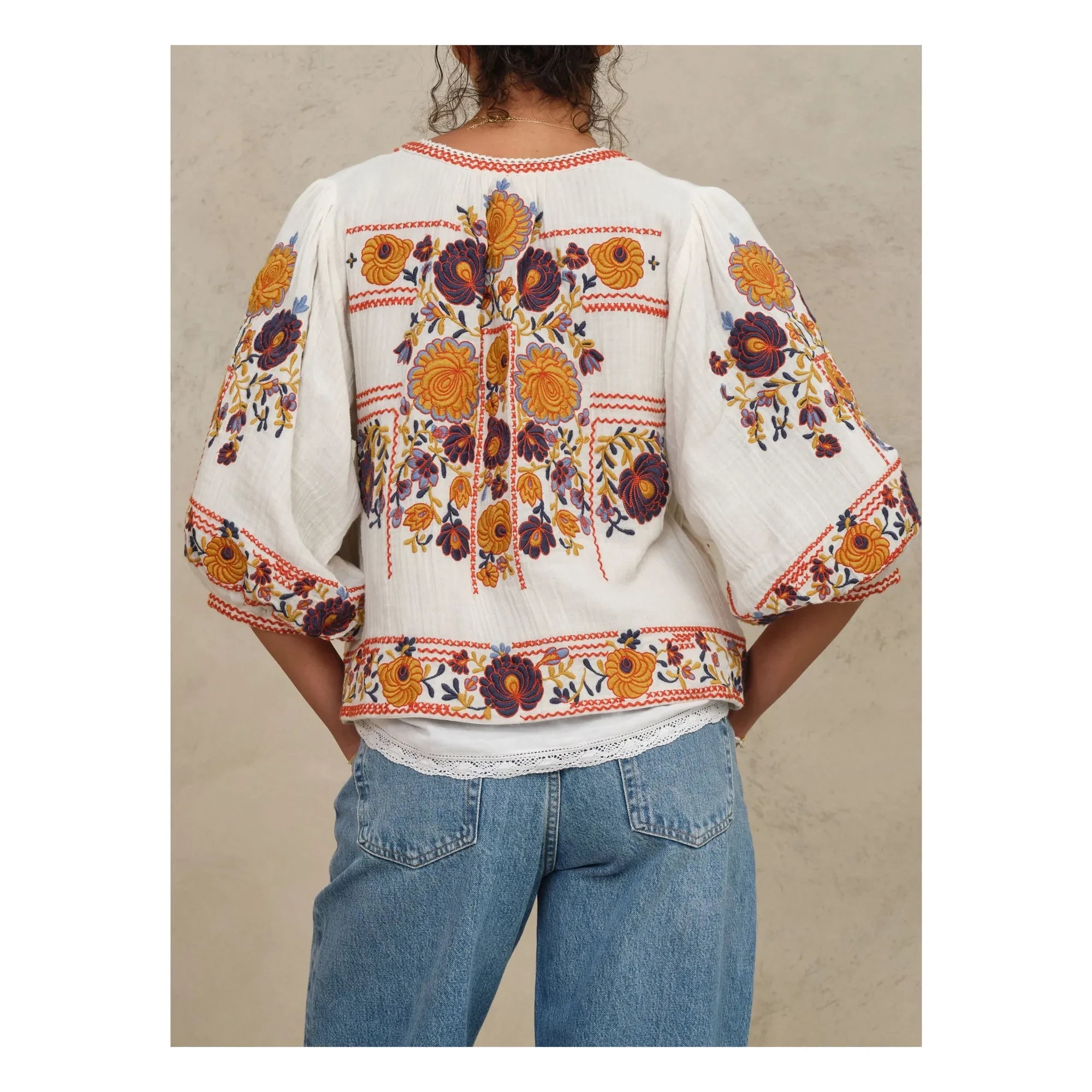 M.A.B.E. - Chaqueta bordada de algodón Greta | Naranja