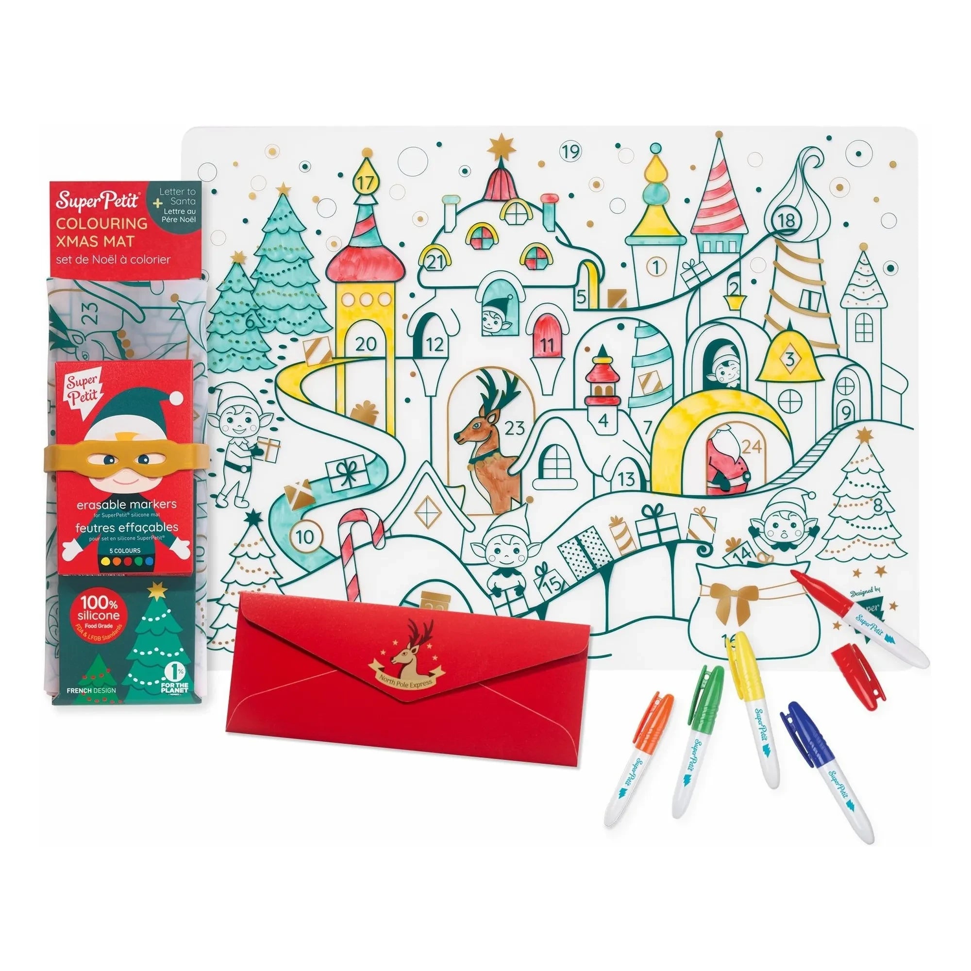 Superpetit - Kit de colorear 5 rotuladores - Pueblo de Navidad
