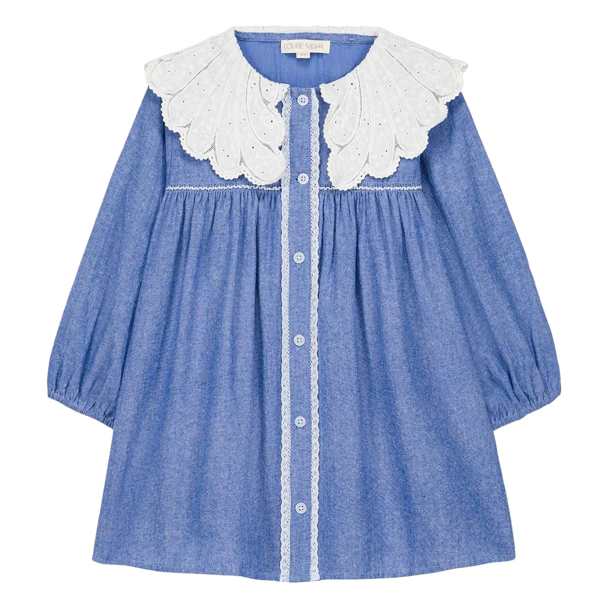 Louise Misha - Vestido de algodón orgánico Hyacinte | Azul denim