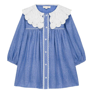 Louise Misha - Vestido de algodón orgánico Hyacinte | Azul denim
