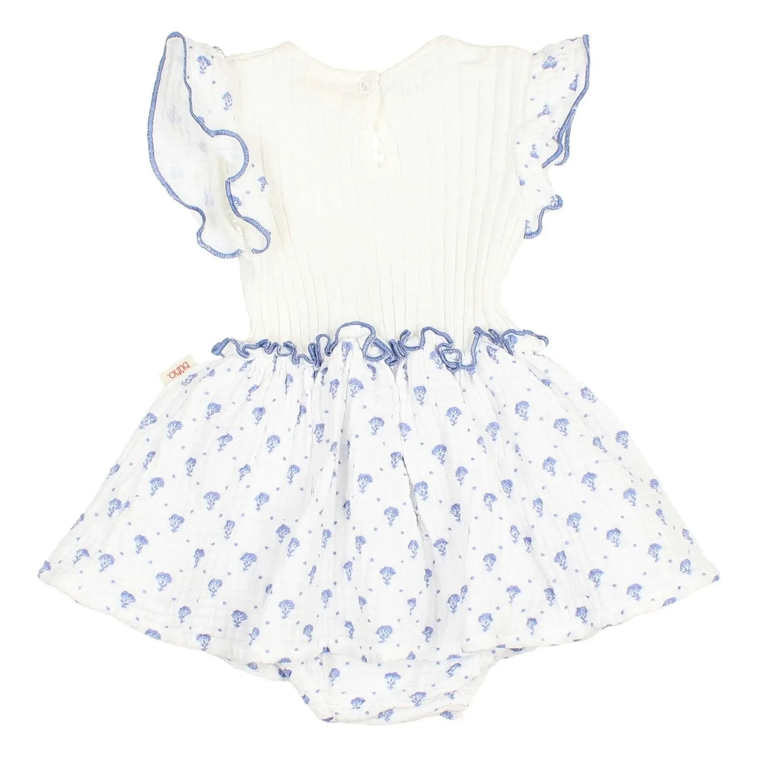 Búho - Vestido overol de algodón orgánico con estampado floral de Bali | Azul índigo