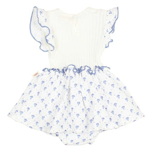 Búho - Vestido overol de algodón orgánico con estampado floral de Bali | Azul índigo