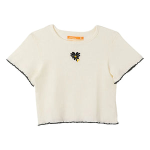Fabula - Camiseta de canalé con motivo floral | Blanco