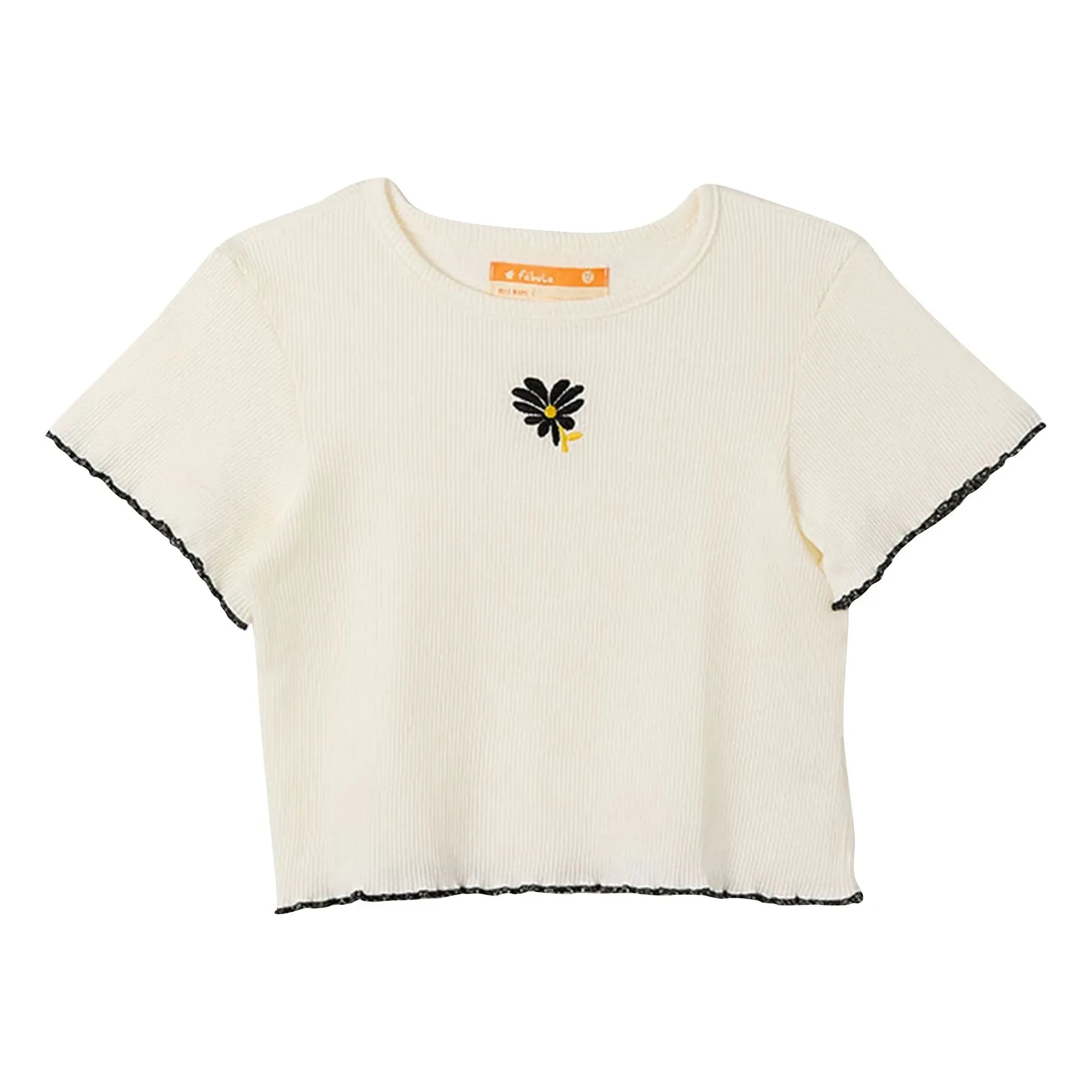 Fabula - Camiseta de canalé con motivo floral | Blanco