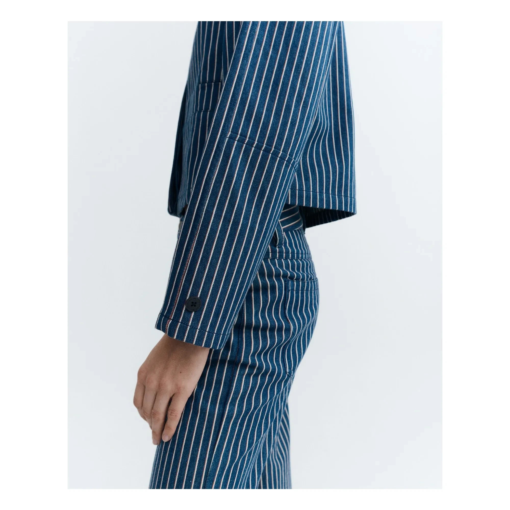 Thinking Mu - Astrid Chaqueta de Algodón Orgánico a Rayas | Gris azulado