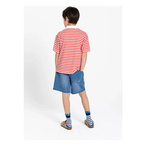 Smallable Kid - Polo de algodón orgánico a rayas Tilo | Rojo oscuro