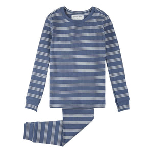 Petit Lem - Pijama de canalé a rayas de modal y algodón orgánico | Azul