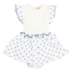 Búho - Vestido overol de algodón orgánico con estampado floral de Bali | Azul índigo