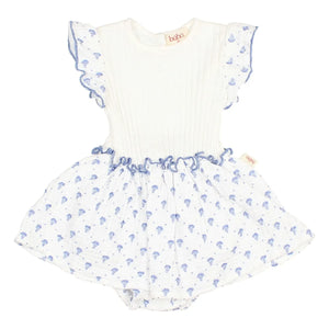 Búho - Vestido overol de algodón orgánico con estampado floral de Bali | Azul índigo