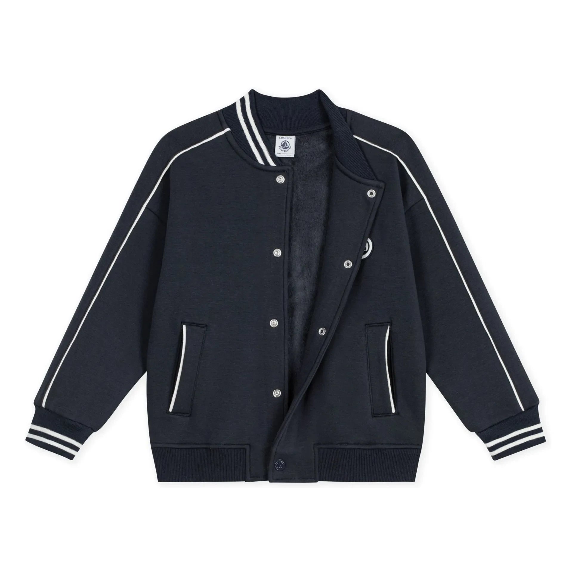Petit Bateau - Düz Organik Pamuklu Teddy Ceket | Lacivert