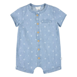 Petit Lem - Chambray de algodón orgánico - Mono con anclas | Azul denim