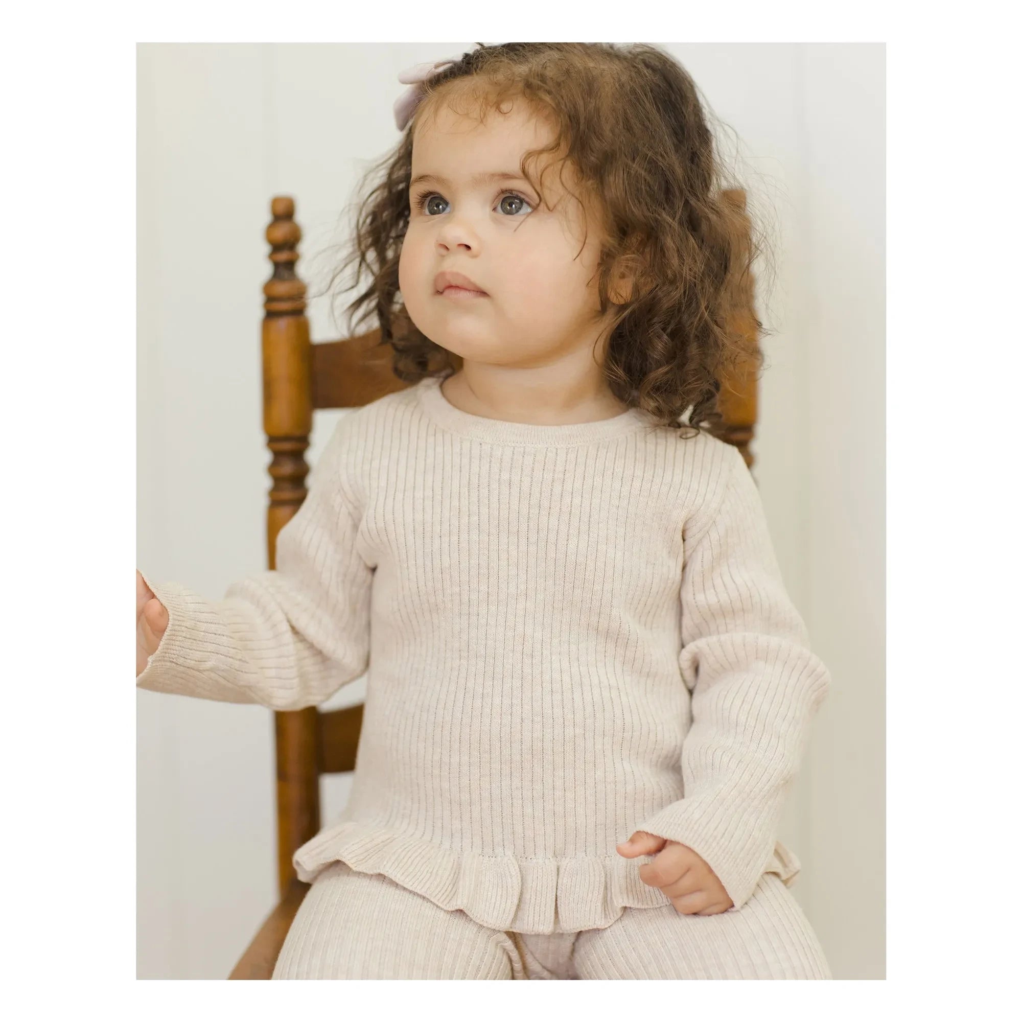 Quincy Mae - Camiseta peplum orgánica de punto acanalado | Avena