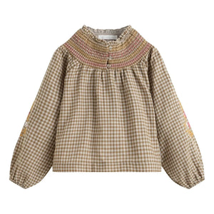 C'era Una Volta - Blusa bordada Evelina Kare | Caqui-Marrón
