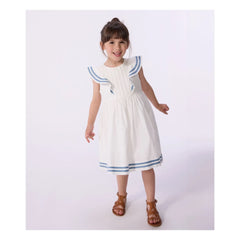 Petit Bateau - Vestido con volantes de popelina de algodón orgánico | Blanco