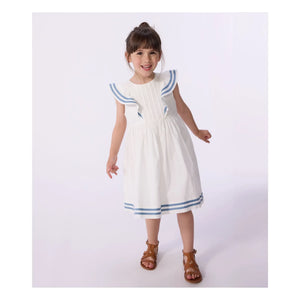 Petit Bateau - Vestido con volantes de popelina de algodón orgánico | Blanco