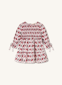 Fliink - Vestido con fruncidos de cerezas de invierno | Rosa