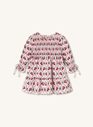 Fliink - Vestido con fruncidos de cerezas de invierno | Rosa