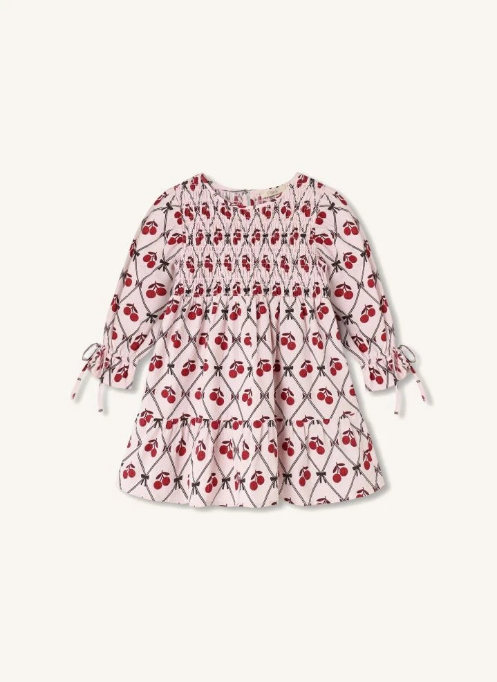 Fliink - Vestido con fruncidos de cerezas de invierno | Rosa