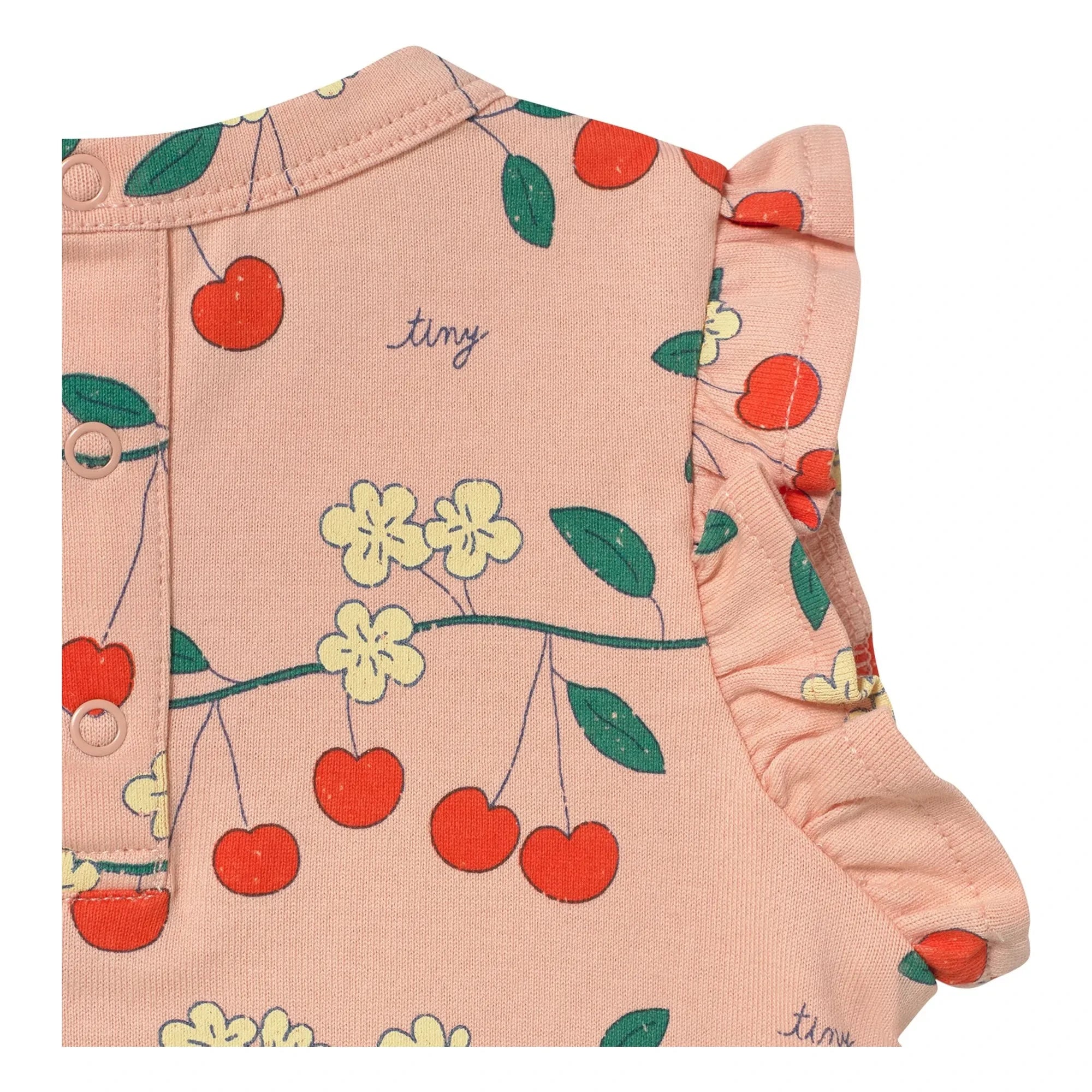 Tinycottons - Camiseta cerezas con volantes Algodón orgánico | Rosa