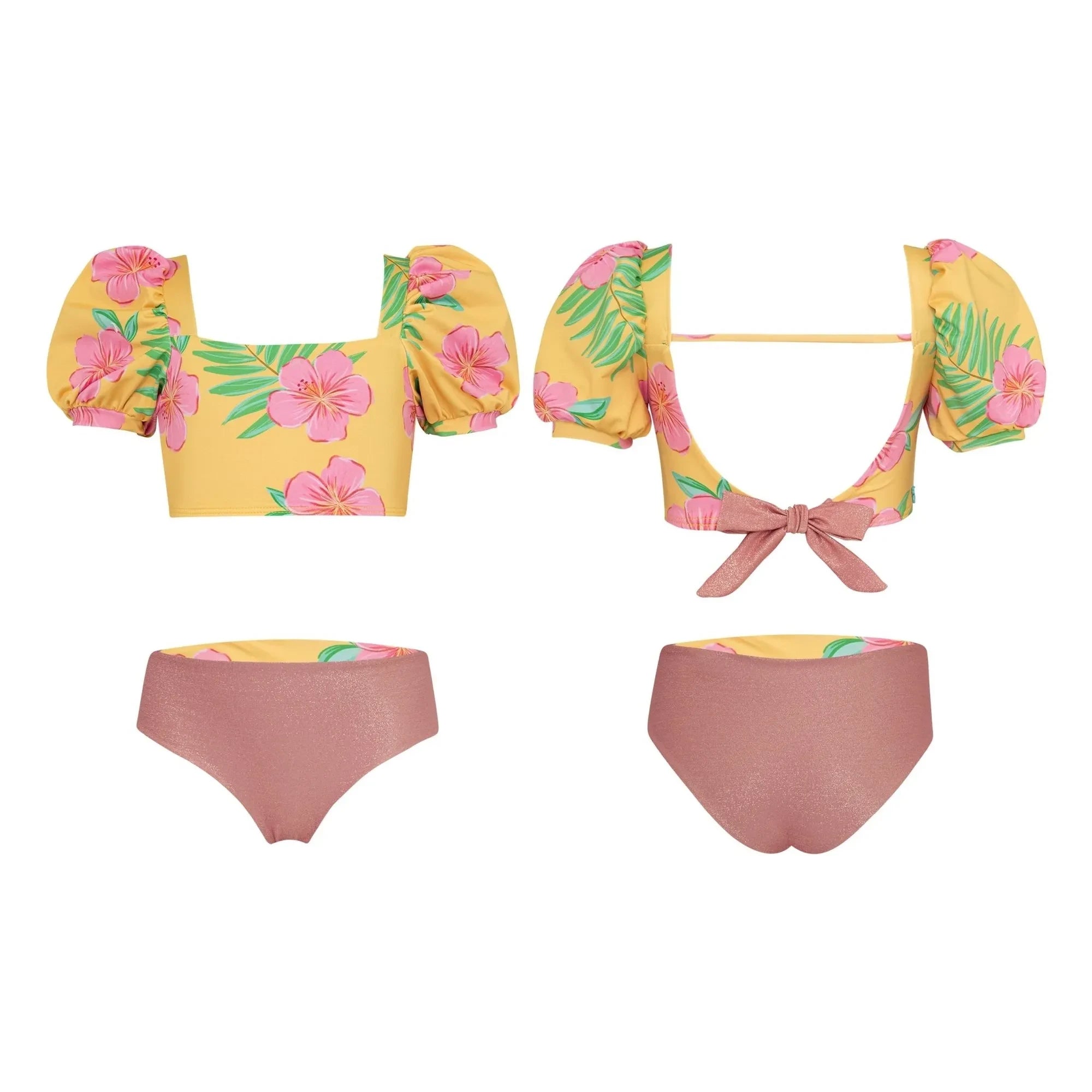 Pepita & Me - Bañador con fruncido y motivo de hibisco | Amarillo