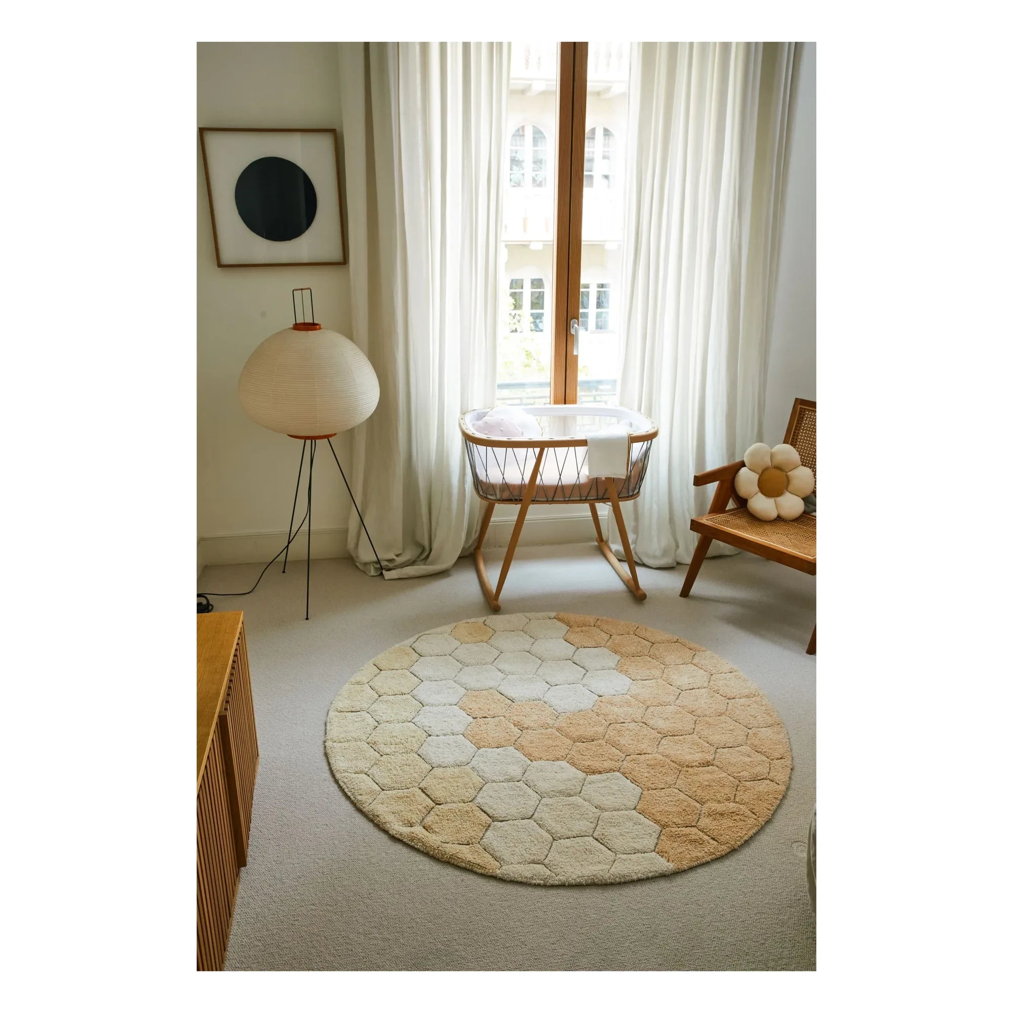 Lorena Canals - Alfombra redonda Honeycomb | Arena dorada