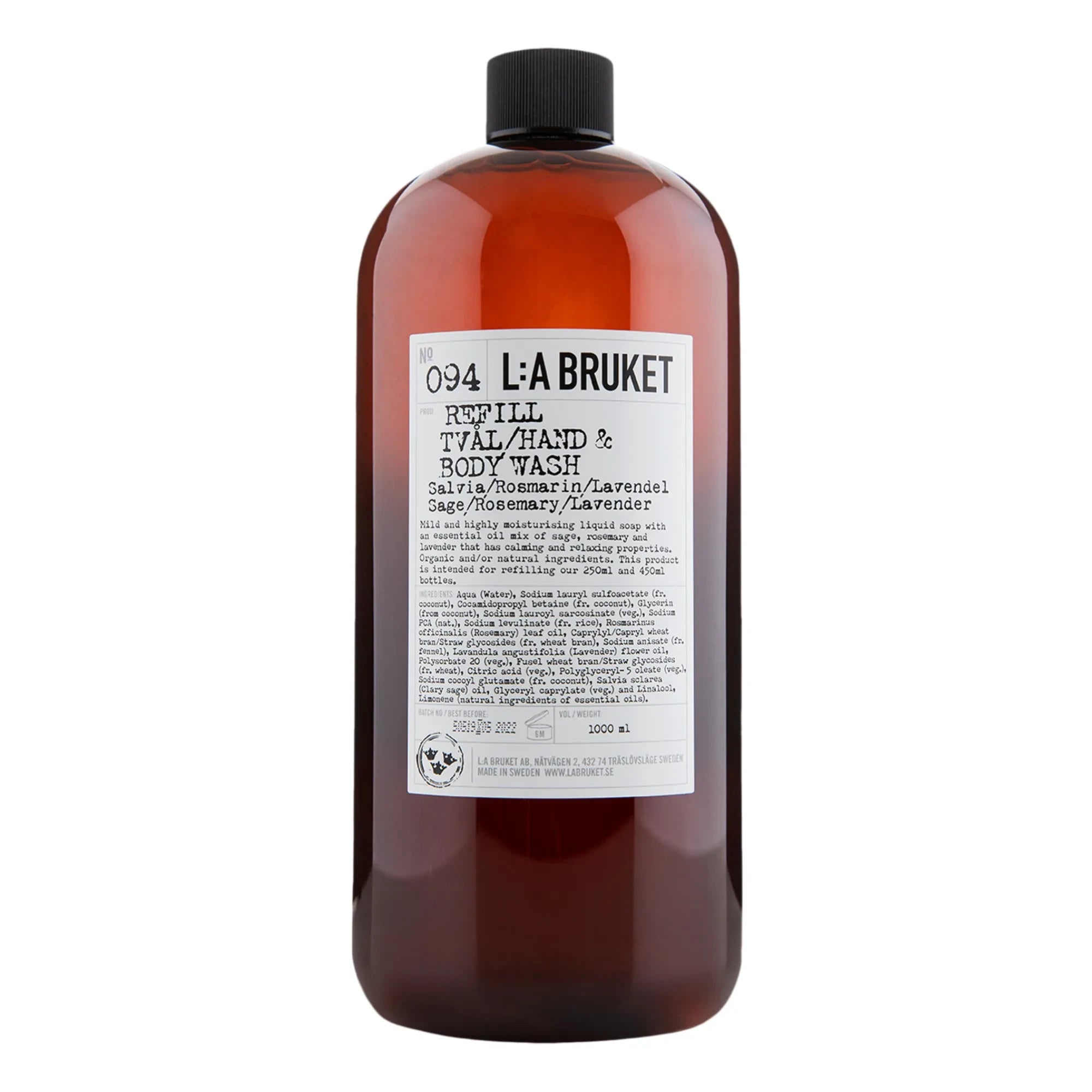 L:A BRUKET - 094 Jabón de manos y cuerpo recargable Salvia/Romero/Lavanda 1000 ml