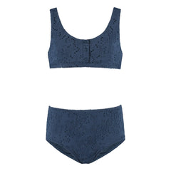 Beachlife - Bañador de punto con botones de fibra reciclada | Azul noche