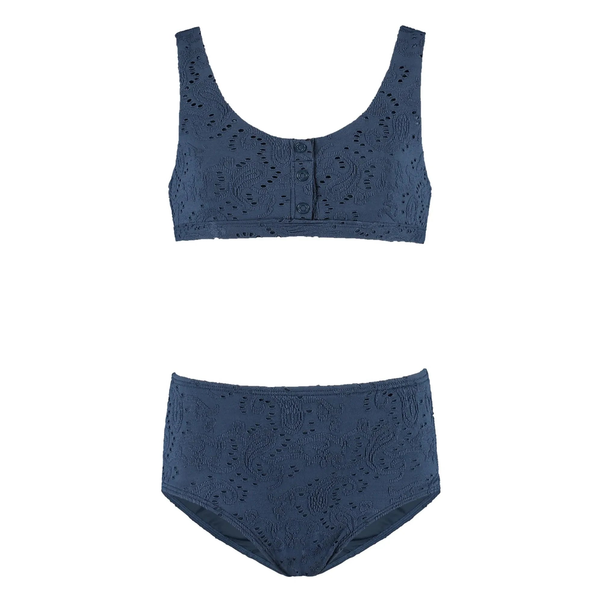 Beachlife - Bañador de punto con botones de fibra reciclada | Azul noche