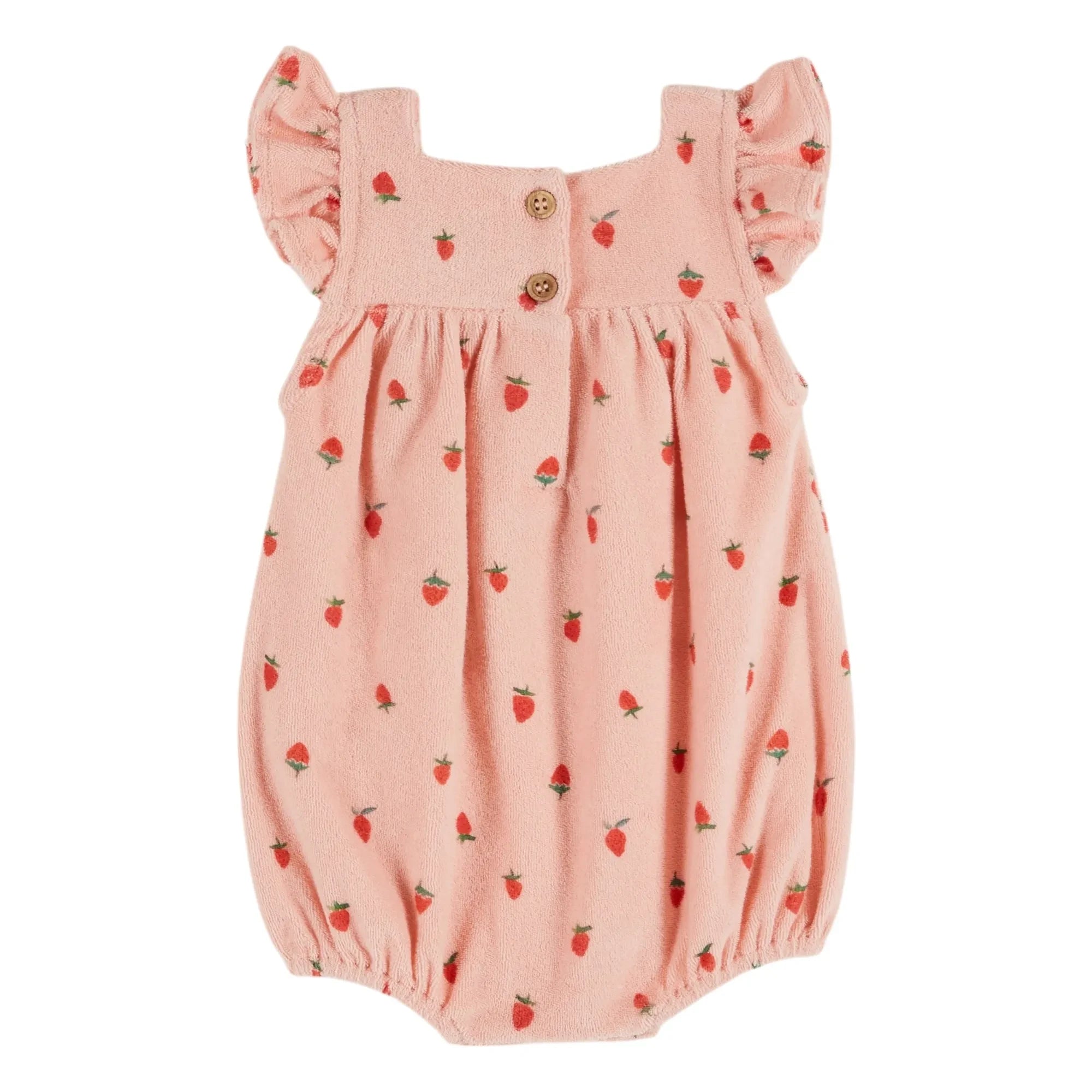 Emile et Ida - Mono de toalla de algodón orgánico con estampado de fresas | Rosa