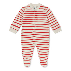 Sleepy Doe - Pijama de rayas de algodón orgánico con pies | Rojo